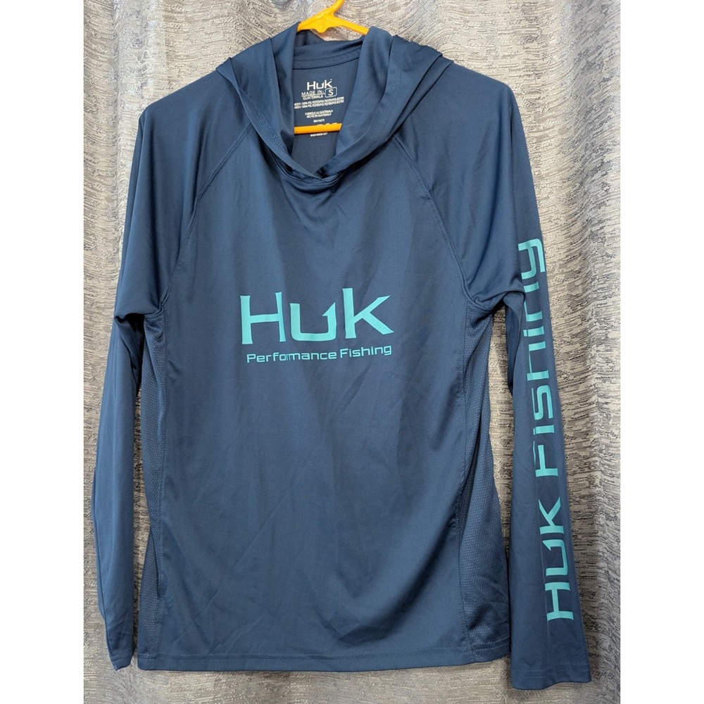 HUK Performance Fishing Hoodie Men's Small Blue Sun Shirt Pullover